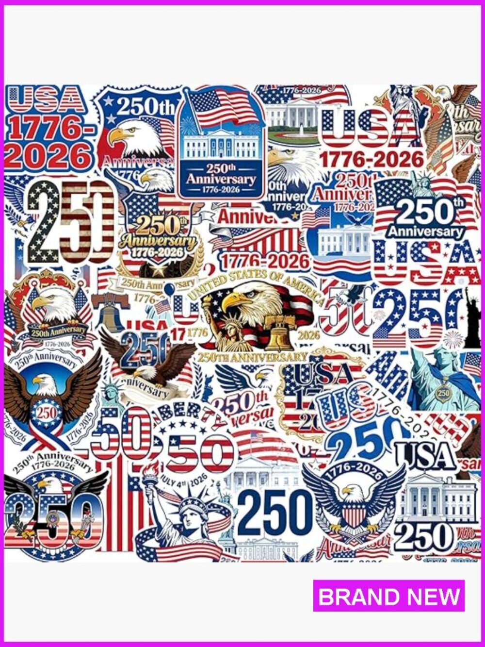 50pc USA Anniversary Stickers Independence Day Patriotic Vinyl Decals Laptop